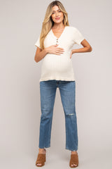 Blue Distressed Straight Leg Maternity Jeans