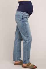 Blue Slightly Distressed Straight Leg Maternity Jeans