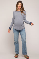 Blue Slightly Distressed Straight Leg Maternity Jeans