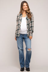 Blue Distressed Straight Leg Maternity Jeans