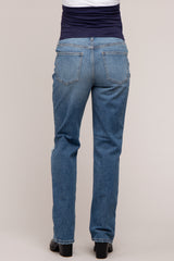 Blue Distressed Straight Leg Maternity Jeans