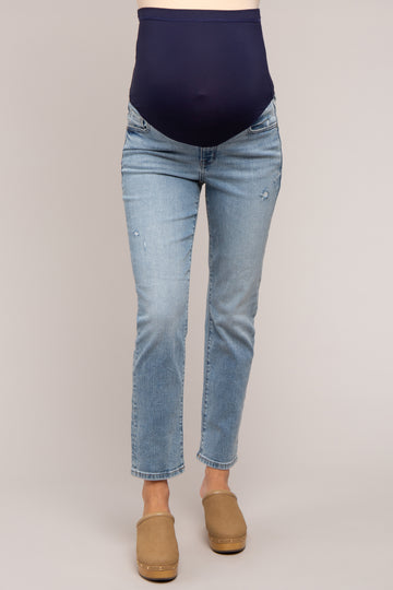 Light Blue Straight Leg Maternity Jeans