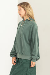 Green Faded Wash Drawstring Hoodie