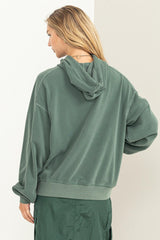 Green Faded Wash Drawstring Hoodie