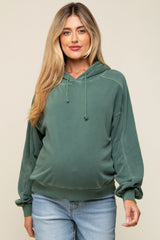 Green Faded Wash Maternity Drawstring Hoodie