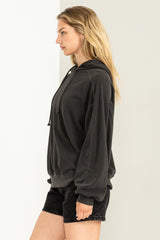 Black Faded Wash Drawstring Hoodie