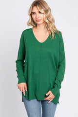 Green Long Sleeve Side Slit Sweater