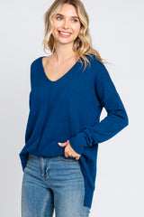 Royal Blue Long Sleeve Side Slit Maternity Sweater