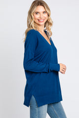 Royal Blue Long Sleeve Side Slit Sweater