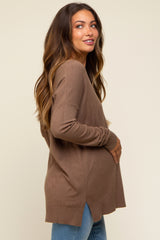 Mocha Long Sleeve Side Slit Maternity Sweater