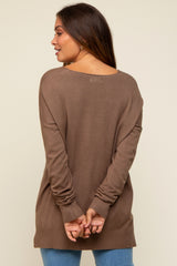 Mocha Long Sleeve Side Slit Maternity Sweater