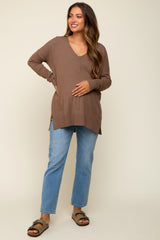 Mocha Long Sleeve Side Slit Maternity Sweater