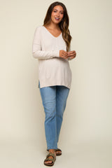 Cream Long Sleeve Side Slit Maternity Sweater