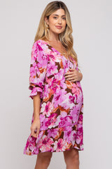 Lavender Floral V-Neck Maternity Dress