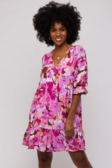 Lavender Floral V-Neck Maternity Dress