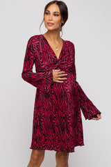 Burgundy Printed Plisse Maternity Dress