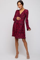 Burgundy Printed Plisse Maternity Dress