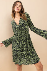 Olive Printed Plisse Dress