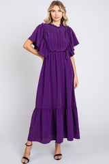 Purple Ruffle Pleated Maternity Maxi Dress