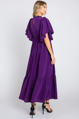 Purple Ruffle Pleated Maxi Dress