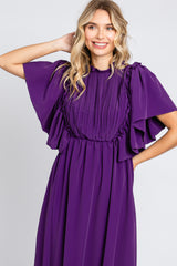 Purple Ruffle Pleated Maxi Dress