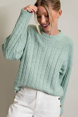 Mint Green Cable Knit Sweater