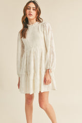 Cream Smocked Jacquard Burnout Mini Dress