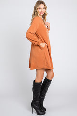 Camel Mock Neck Long Sleeve Dress