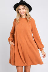 Camel Mock Neck Long Sleeve Dress