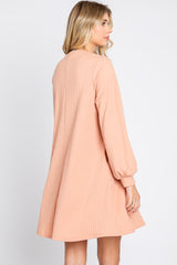 Light Pink Ribbed Mock Neck Long Sleeve Dress