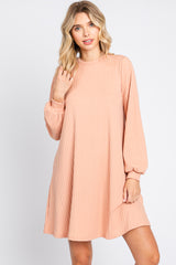 Light Pink Ribbed Mock Neck Long Sleeve Dress