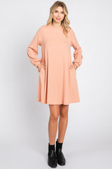 Light Pink Ribbed Mock Neck Long Sleeve Dress