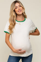 Green Cream Short Sleeve Maternity Ringer Tee