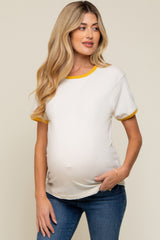 Mustard Cream Short Sleeve Maternity Ringer Tee