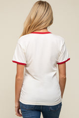 Red Cream Short Sleeve Maternity Ringer Tee