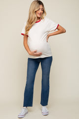 Red Cream Short Sleeve Maternity Ringer Tee