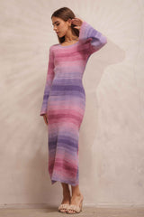 Pink Ombre Striped Sweater Knit Maternity Dress