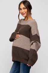 Brown Striped Color Block Maternity Sweater