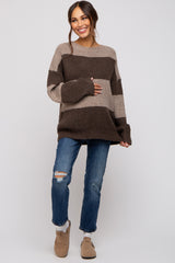 Brown Striped Color Block Maternity Sweater