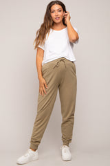 Light Olive Basic Drawstring Maternity Sweatpants