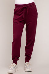 Burgundy Basic Drawstring Maternity Sweatpants