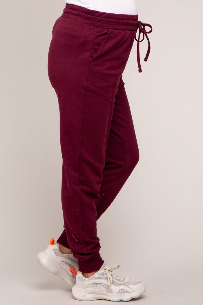 Burgundy Basic Drawstring Maternity Sweatpants