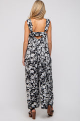 Black Floral Ruffle Strap Maternity Jumpsuit