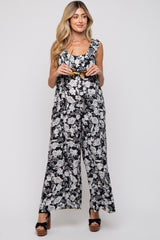 Black Floral Ruffle Strap Maternity Jumpsuit