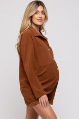 Camel Corduroy Button Up Front Pocket Maternity Romper