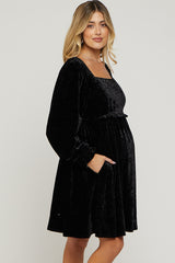 Black Velour Square Neck Maternity Dress