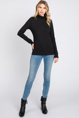 Black Ribbed Long Sleeve Turtle Neck Top