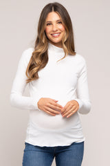 Ivory Ribbed Long Sleeve Turtle Neck Maternity Top