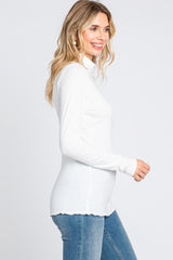 Ivory Ribbed Long Sleeve Turtle Neck Top