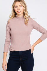 Mocha Ribbed Long Sleeve Turtle Neck Maternity Top